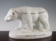A rare large pearlware Low & Son advertising bear, mid 19th century, modelled naturalistically on an
