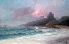 Francisco Coculilo (1895-1969)oil on canvas,Coastal landscape near Rio,signed,16 x 24in.