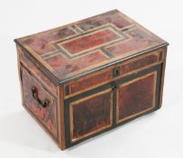 A 19th century tortoiseshell ebony and satinwood table top cabinet, with hinged lid over a fall