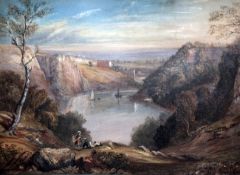 Samuel Jackson (1794-1869)watercolour and bodycolour with scratching out,View of the Avon Gorge from