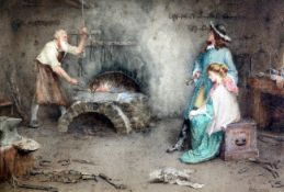 John Arthur Lomax (1857-1923)pair of watercolours,Blacksmiths forge with Love Gained and Lost,