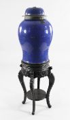 A large Chinese export blue glazed baluster jar and associated cover, 18th century, the jar with