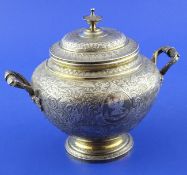 A late 19th/early 20th century French 950 standard parcel gilt silver two handled sugar bowl and
