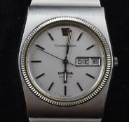 A gentleman`s 1970`s stainless steel Omega Constellation quartz wrist watch, with baton numerals and