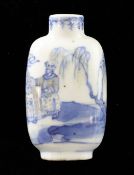 A Chinese underglaze blue and copper red snuff bottle, 1830-1900, painted with a dignitary and an