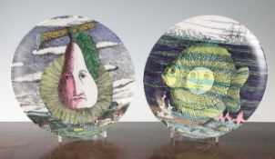 Six Fornasetti Mesi Soli plates, late 20th century, decorated with coloured designs of the sun,