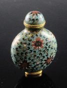 A Chinese cloisonne enamel `scrolling lotus` snuff bottle and stopper, 1850-1900, turquoise