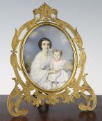 Alessandro Cittadini (1820-)oil on ivory,Miniature of a mother and child,sighed and dated 1862,6 x