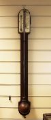 A Victorian mahogany stick barometer, with ivory scale incorporating a thermometer, visible tube and