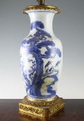 A Chinese blue and white `Three Friends` vase, 18th / 19th century, mounted as a lamp, painted