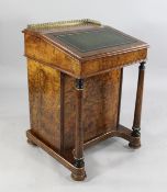 A Victorian burr walnut davenport, with kingwood banding and boxwood line inlay, the hinge top