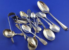 A small group of 18th century and later flatware including George IV caddy spoon, William Woodman,