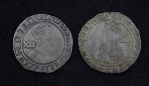 A James I shilling and a Charles I shilling The James I shilling second coinage, 4th bust, Charles I
