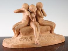 Ary Bitter (French, 1883-1973). A terracotta figure group of three young girls seated, see no