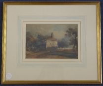 John Varley (1778-1842)watercolour,Figures in a landscape at dusk,inscribed verso `Bought at