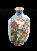 A Chinese moulded porcelain `boys in a landscape` snuff bottle, Qianlong mark, 1820-50, with robin`s