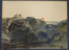 John Skelton (1923-1999)watercolour,Summer evening near Mount Venus, Dublin,signed, label verso,20.5