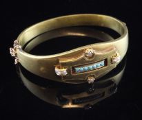 A late 19th/early 20th century Austro-Hungarian 14ct gold, turquoise and seed pearl set hinged