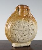 A rare Fulham stoneware `patent chronometer` spirit flask, c.1836-55, in the form of a chronometer