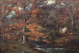 19th century Continental Schooloil on canvas,Woodland stream,bears signature Fred Yates,15 x 22in.