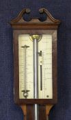 J. Long of London. A George III mahogany stick barometer, with glazed ivory scale incorporating a