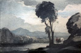 19th century English Schoolwatercolour,Italian river landscape,indistinctly signed,14 x 20.5in.