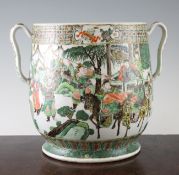 An unusual Chinese famille verte wine cooler, late 19th century, of pear shape, painted with a