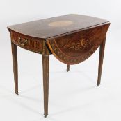 A George III oval mahogany and marquetry inlaid Pembroke table, the top with central oval paterae,