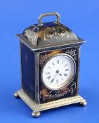 A George V silver and tortoiseshell pique carriage timepiece by William Comyns, with domed top and