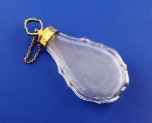 An 18th century French 18ct gold mounted rock crystal scent flask, of shaped teardrop form, with