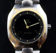 A gentleman`s 1990`s stainless steel and gold Omega Seamaster Polaris bracelet wrist watch, the