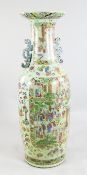A massive Chinese Canton decorated famille rose celadon glazed vase, Daoguang period, painted with