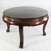 A 19th century Chinese provincial elm circular centre table, formed as two demi lune ends with