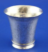 A late 19th/early 20th century "Jeypore School of Arts" silver beaker, with flared rim and
