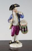 A Meissen porcelain figure of a musician, late 19th century, holding a piccolo in his left hand, a