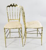 A set of six 20th century Italian brass salon chairs, with spindle backs