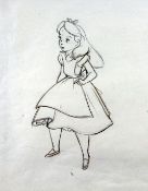 An original production sketch of Alice for the Disney film Alice in Wonderland, c.1950, inscribed