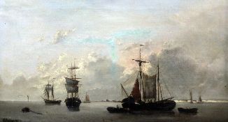 J J Everardpair of oils on canvas,Shipping on a calm sea,signed and dated 1878,18 x 32in.