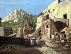 Jules Guiette (Belgian, 1852-1901)oil on canvas,Washerwomen, Capri,23 x 28in.