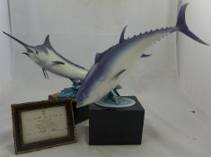 Two Royal Worcester porcelain models of a Blue Marlin and a Bluefin Tuna, modelled by Ronald van