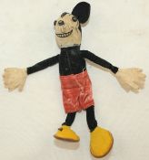 A small Deans Mickey Mouse velveteen and felt toy, c.1920s, modelled around a wire frame and