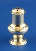 A George II silver baluster pepperette, with domed lid, Samuel Wood, London, 1753, 3.5in.