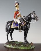 A rare Dresden porcelain model of a 1st Lifeguard on horseback, made for Thomas Goode & Co to