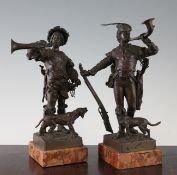Eugene Barillot (French, 1841-1900). A pair of patinated bronze figures renaissance hunters, with