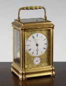 Le Roy à Fils, Paris and London. A late 19th century gilt brass quarter repeating carriage alarum