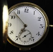 An early 20th century continental 18ct gold hunter keyless lever quarter repeating pocket watch, the