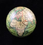 A 19th century 2.25 inch pocket globe, with engraved and coloured papers