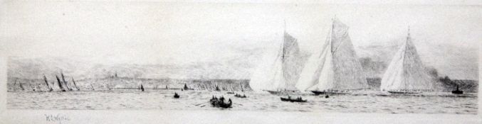 William Lionel Wyllie (1851-1931)etching,Yachts Racing off Ryde,signed in pencil,3.25 x 14.5in.