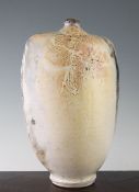 A large raku vase, by John Bedding, of flattened spade form to a narrow circular neck, signed to the