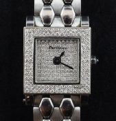 A lady`s stainless steel and diamond set Barthelay Les Sloanes quartz dress wrist watch, with